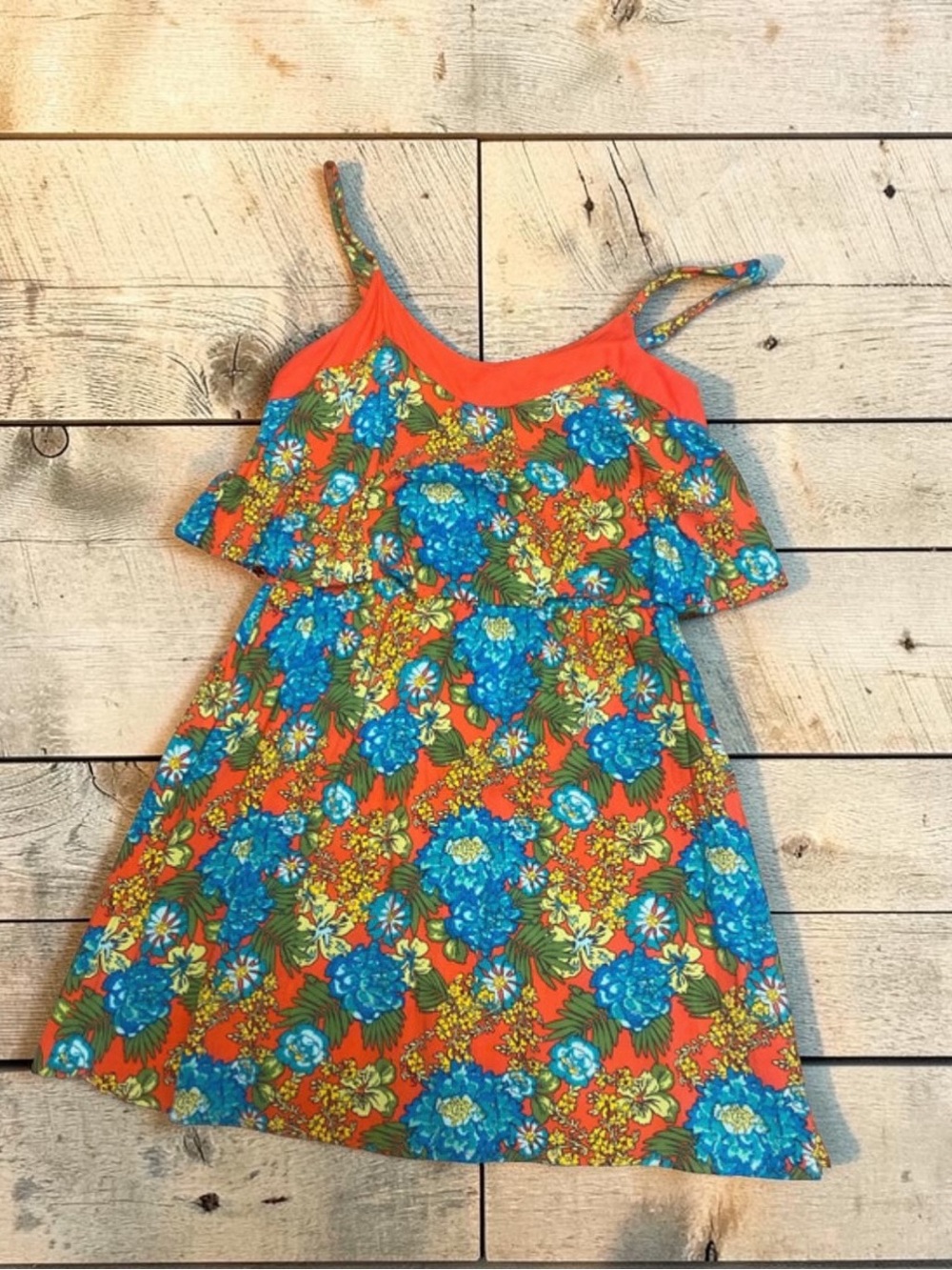 Red Camel Bright Floral Sundress in Orange and Blue medium EUC